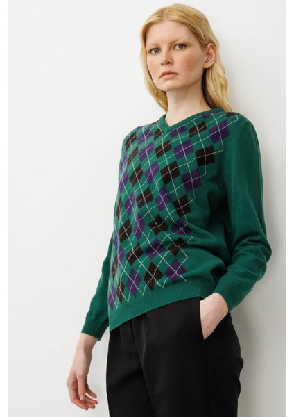 Kadın V Yaka Baklavalı Yün Kazak Ö.başı