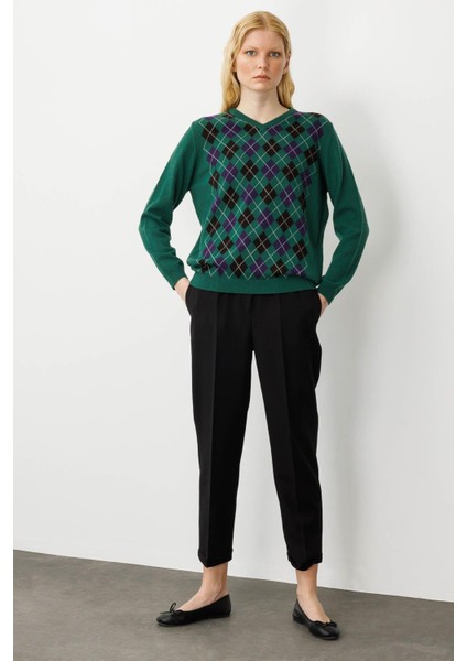 Kadın V Yaka Baklavalı Yün Kazak Ö.başı fırsatları