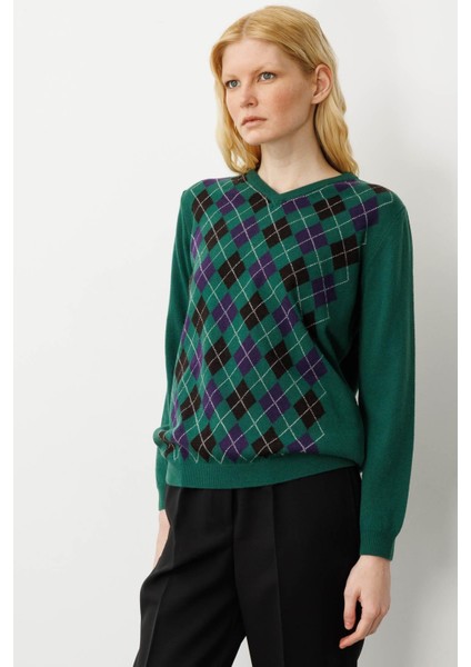 Kadın V Yaka Baklavalı Yün Kazak Ö.başı indirimleri