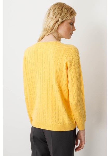 Kadın V Yaka Komple Saç Örgülü Kazak Sarı fırsatları