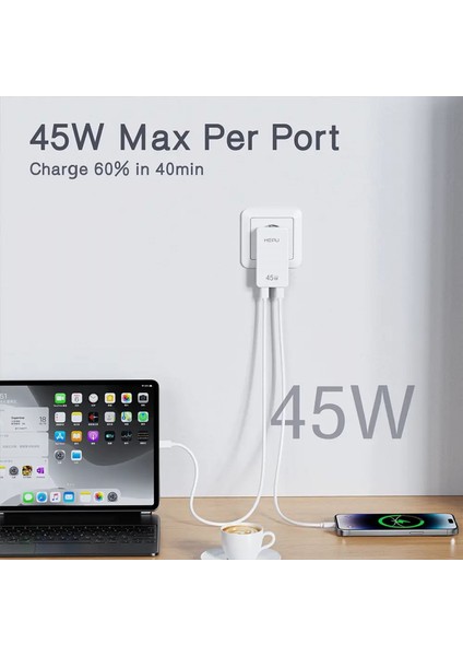 HP-C33 45 Watt Gan Şarj Adaptörü 100 cm Kablo 2-Port Fast Charger Hızlı Şarj Seti