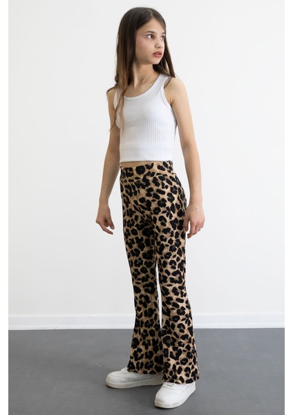 Kahve Leopar Desenli Ispanyol Paça Kız Çocuk Fitilli Tayt 20772 fiyatları