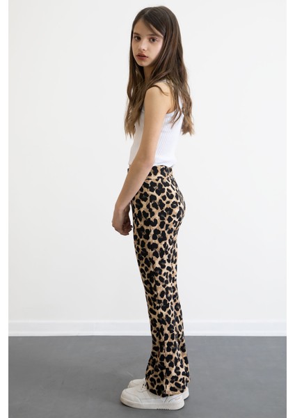 Kahve Leopar Desenli Ispanyol Paça Kız Çocuk Fitilli Tayt 20772 fırsatları