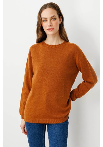 Kadın Sıfır Yaka Klasik Yün Kazak Tarçın fiyatları