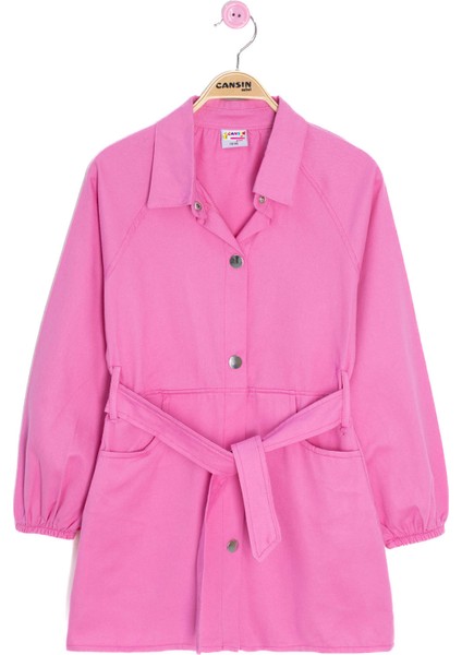 Pembe Çıtçıt Kapamalı Kuşaklı Kız Çocuk Keten Elbise 20694