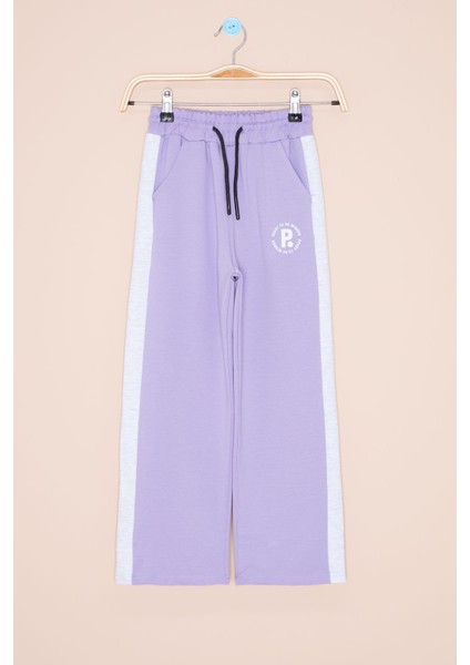 Eflatun Garnili Geniş Paça Kız Çocuk Beli Lastikli Eşofman Altı 20633