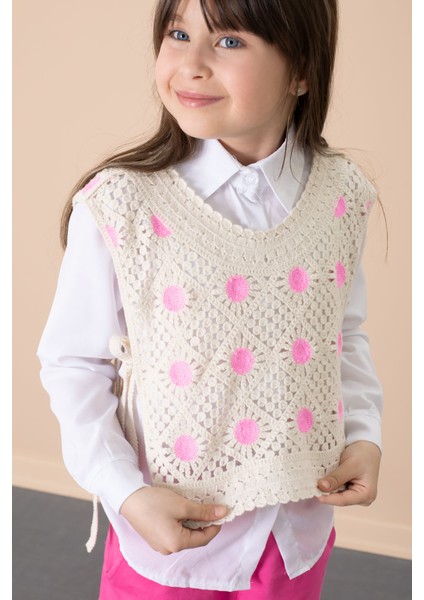 Fuşya Puantiyeli Süveterli Pantolonlu Kız Çocuk Gömlekli 3lü Takım 20685 fiyatları