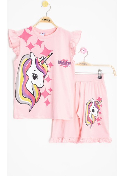 Somon Unicorn Baskılı Kız Çocuk Şortlu 2'li Takım 20610