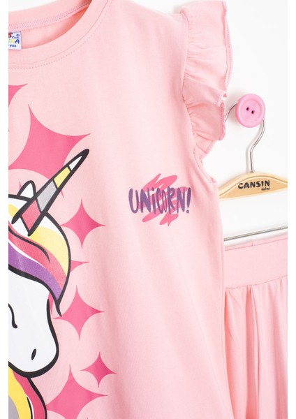 Somon Unicorn Baskılı Kız Çocuk Şortlu 2'li Takım 20610