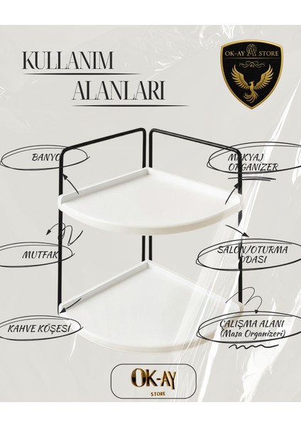 Dekoratif 2 Katlı Raf | Çok Amaçlı Organizer Paslanmaz Çelik & Ahşap Stand – Salon, Mutfak, Banyo, Çalışma Alanı Için