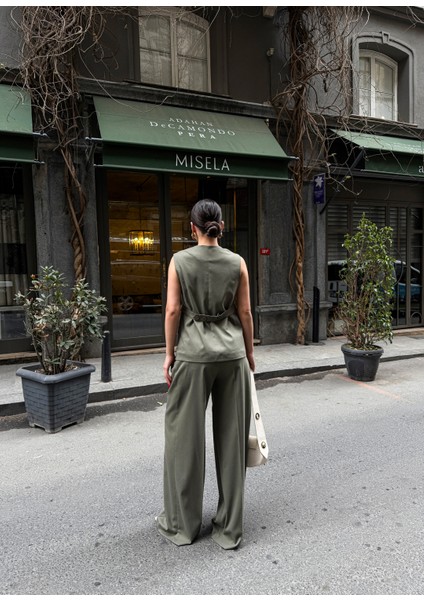 Kadın Düğme Detaylı Yelek Pantolon Takım fiyatları