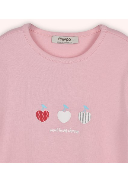 Kız Çocuk Kiraz Baskılı Pembe Pijama Takımı modelleri