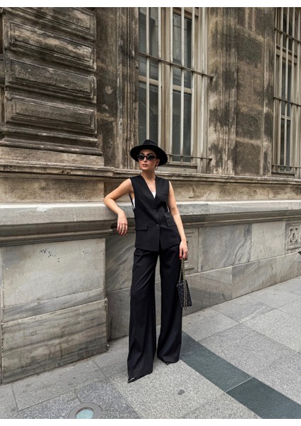 Kadın Düğme Detaylı Yelek Pantolon Takım indirimleri