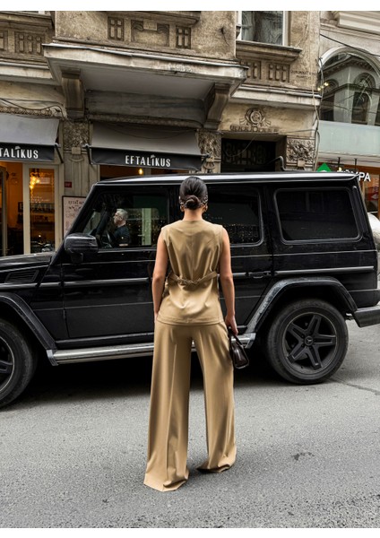 Kadın Düğme Detaylı Yelek Pantolon Takım fiyatları