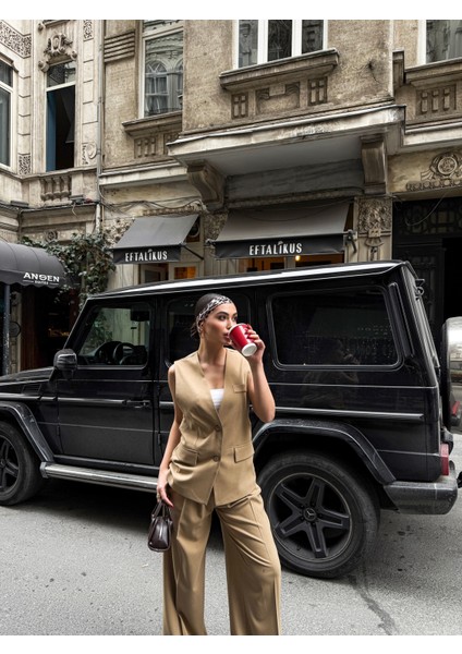 Kadın Düğme Detaylı Yelek Pantolon Takım modelleri