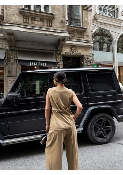 Kadın Düğme Detaylı Yelek Pantolon Takım fırsatları