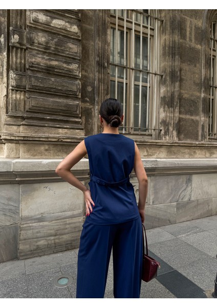 Kadın Düğme Detaylı Yelek Pantolon Takım fiyatları