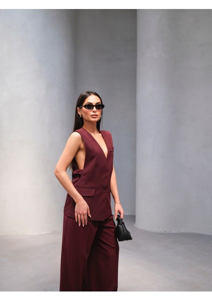 Kadın Düğme Detaylı Yelek Pantolon Takım modelleri