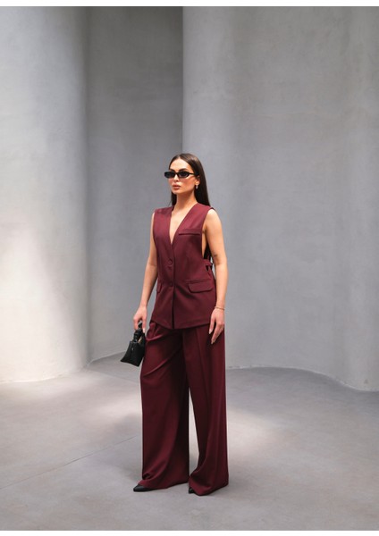 Kadın Düğme Detaylı Yelek Pantolon Takım indirimleri