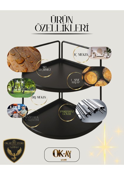 Dekoratif 2 Katlı Raf | Çok Amaçlı Organizer Paslanmaz Çelik & Ahşap Stand – Salon, Mutfak, Banyo, Çalışma Alanı Için