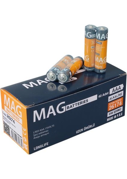 Mag Batteries MG-26174 Alkalin Aaa 40'lı Ince Kalem Pil Kumanda Pili (Aaa, LR03, Am-4) fırsatları