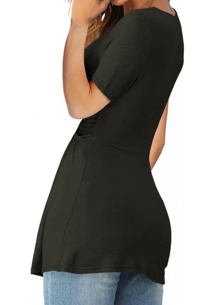 Rose's Boutiqe All About Women Kadın Kısa Kollu Önü Düğüm Detay Viskon Bluz fırsatları