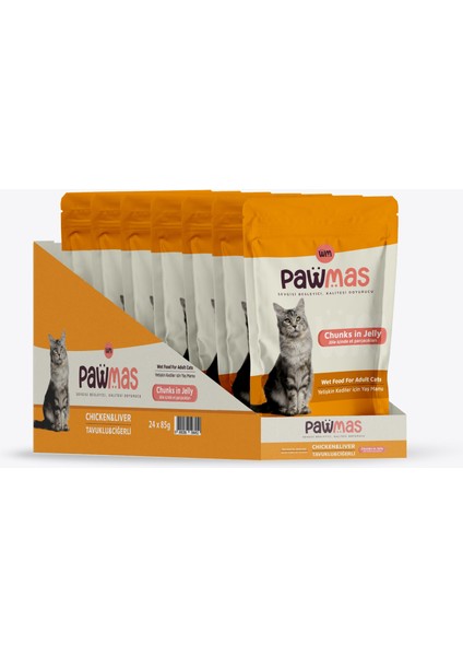 Tavuklu ve Ciğerli Yetişkin Kedi Yaş Maması 85 gr X24 Adet
