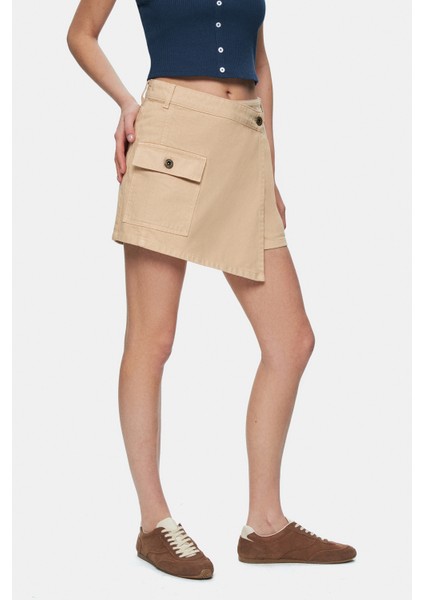 Lında Camel Yıkamalı Denim Şort Etek Standard Fit Kadın Şort fiyatları
