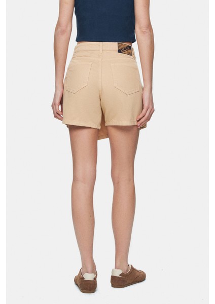 Lında Camel Yıkamalı Denim Şort Etek Standard Fit Kadın Şort fırsatları