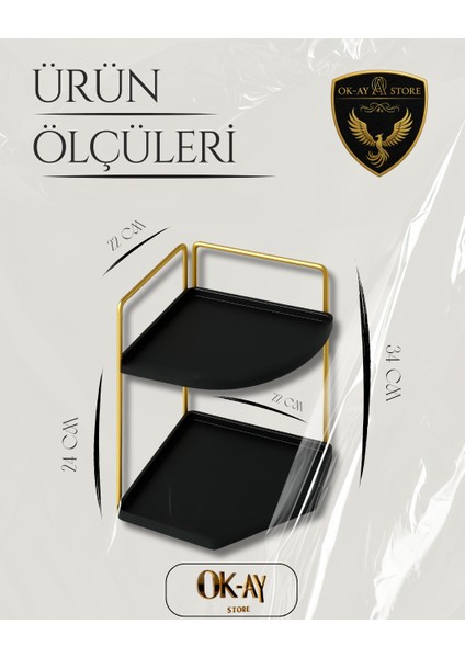 Dekoratif 2 Katlı Raf | Çok Amaçlı Organizer Paslanmaz Çelik & Ahşap Stand