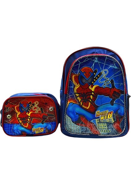 2 Bölmeli Spider Man Okul Sırt Çantası ve Beslenme Çantası Lacivert KOD:1309