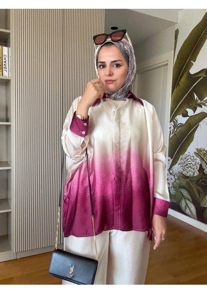 Saten Gömlek Renk Geçişli Ikili Takım Pembe
