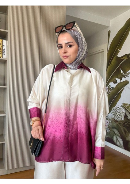 Saten Gömlek Renk Geçişli Ikili Takım Pembe
