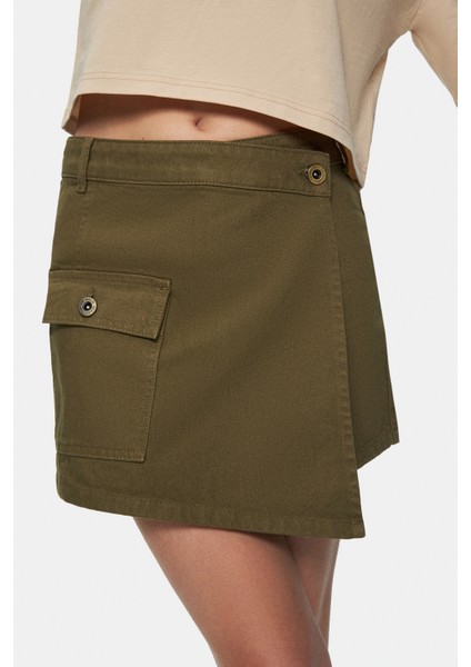 Lında Haki Yıkamalı Denim Şort Etek Standard Fit Kadın Şort fiyatları