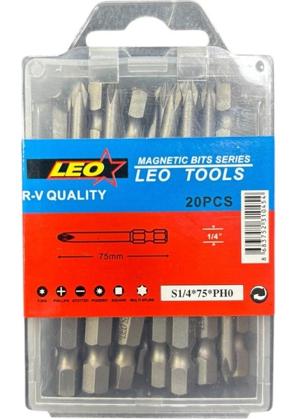 Leo Ph0 75MM ¼’’ S2 Kalite Mıknatıslı Bits Yıldız Uç ( 20 Adet)
