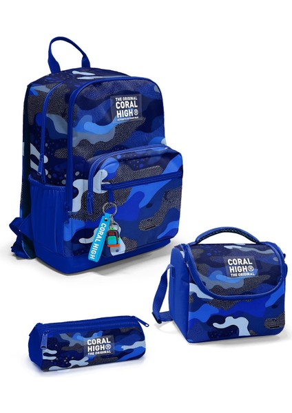 Lacivert Saks Kamuflaj Desenli 3’lü Okul Çanta Seti SET0123689