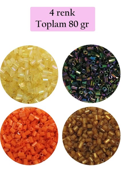 Kesme Cam Boncuk 2mm - 4 Renk - Toplam 80 Gram - Bnc435