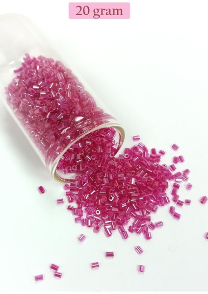 Kesme Cam Boncuk 2mm - 20 Gram - Şeffaf Koyu Pembe -bnc346