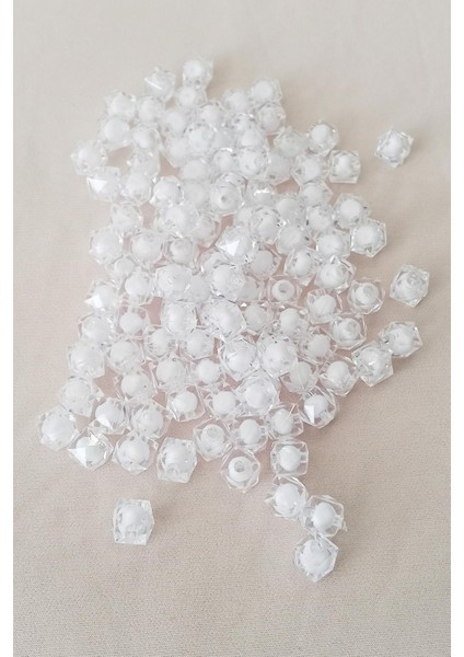 Küp Boncuk Içten Boncuklu Bileklik Çanta Boncuğu 10 Mm 50 Gr Beyaz - Bnc456