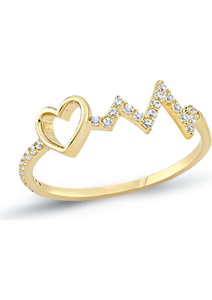 14 Ayar Altın Kalp Ritimli Kadın Yüzük