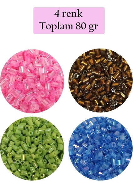Kesme Cam Boncuk 2mm - 4 Renk - Toplam 80 Gram - Bnc440