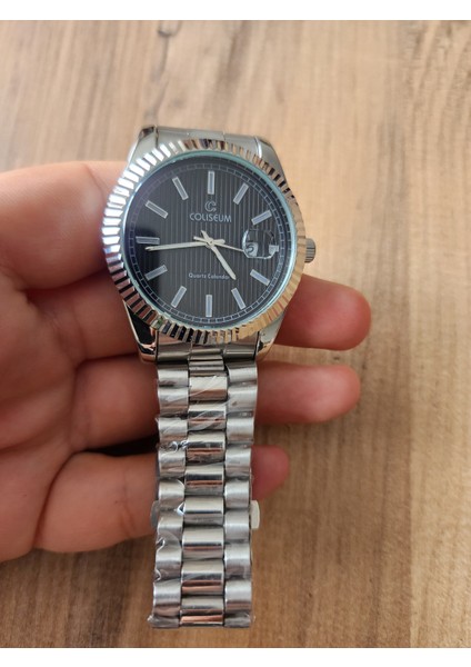 Rolex Görünümlü Çelik Kordon Siyah Kadran Gümüş Renkli Takvimli Erkek Kol Saati modelleri