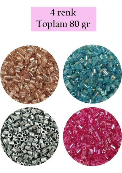Kesme Cam Boncuk 2mm - 4 Renk - Toplam 80 Gram - Bnc442