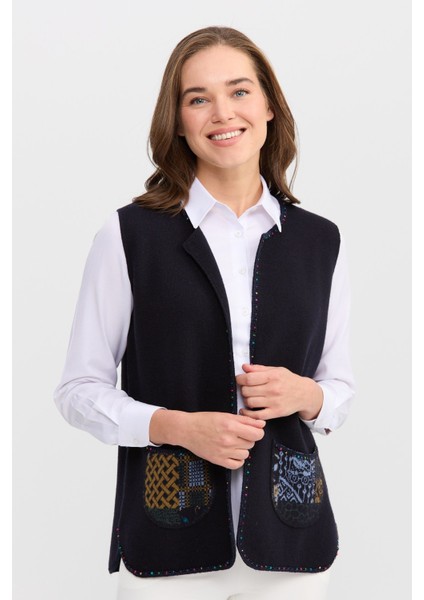 Kadın Sıfır Yaka Su Taşı Boncuk Işlemeli Kısa Yelek K.lacivert fiyatları