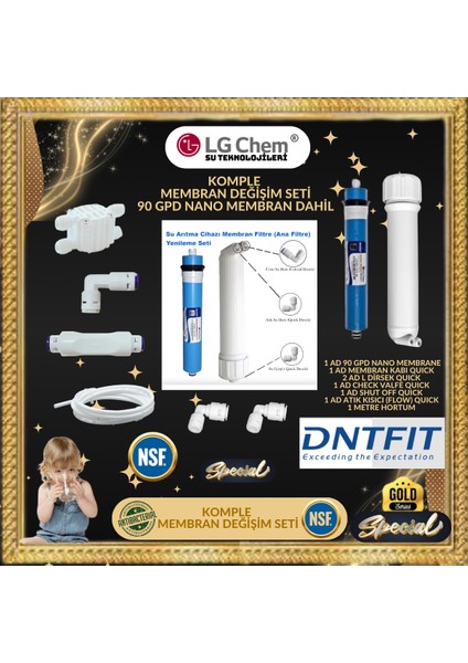 Ligth Gastro Dnt Fıttıngs 90 Gpd Lg Chem Membran Membran Kabı Shut Off Atık Kısıcı Flow Dirsekler Hortum Set. Su Arıtma Cihazları Için