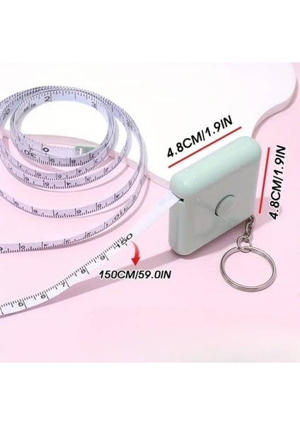 Sevimli Figürlü Stickerlı Anahtarlıklı Mezura – 150 cm Uzunluğunda Soft Renkli, Kompakt ve Otomatik Geri Sarma Özellikli fiyatları