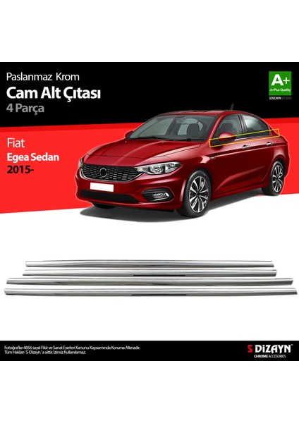 Fiat Egea SD Krom Cam Çıtası 4 Prç. 2015 Üzeri (Mat Krom) A+ Kalite