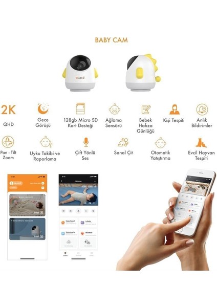 Whome Yapay Zeka Destekli 2k Ptz Gece Görüşlü Sarı Wifi Bebek Güvenlik Kamerası