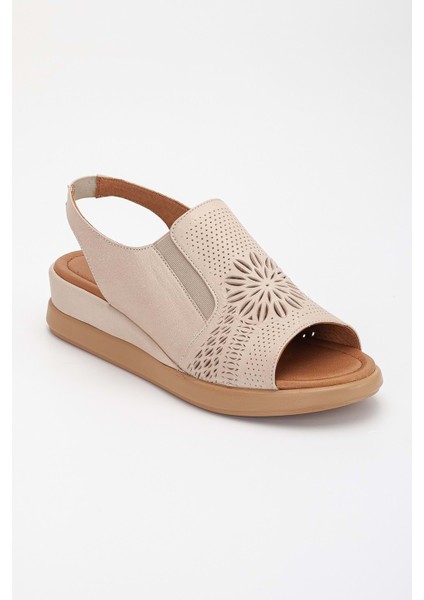 Kadın Deri Lastikli Sandalet - Beyaz fırsatları
