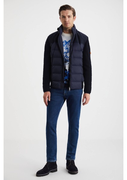 Kaz Tüyü Dolgulu Örgü Kol Lacivert Mont fiyatları